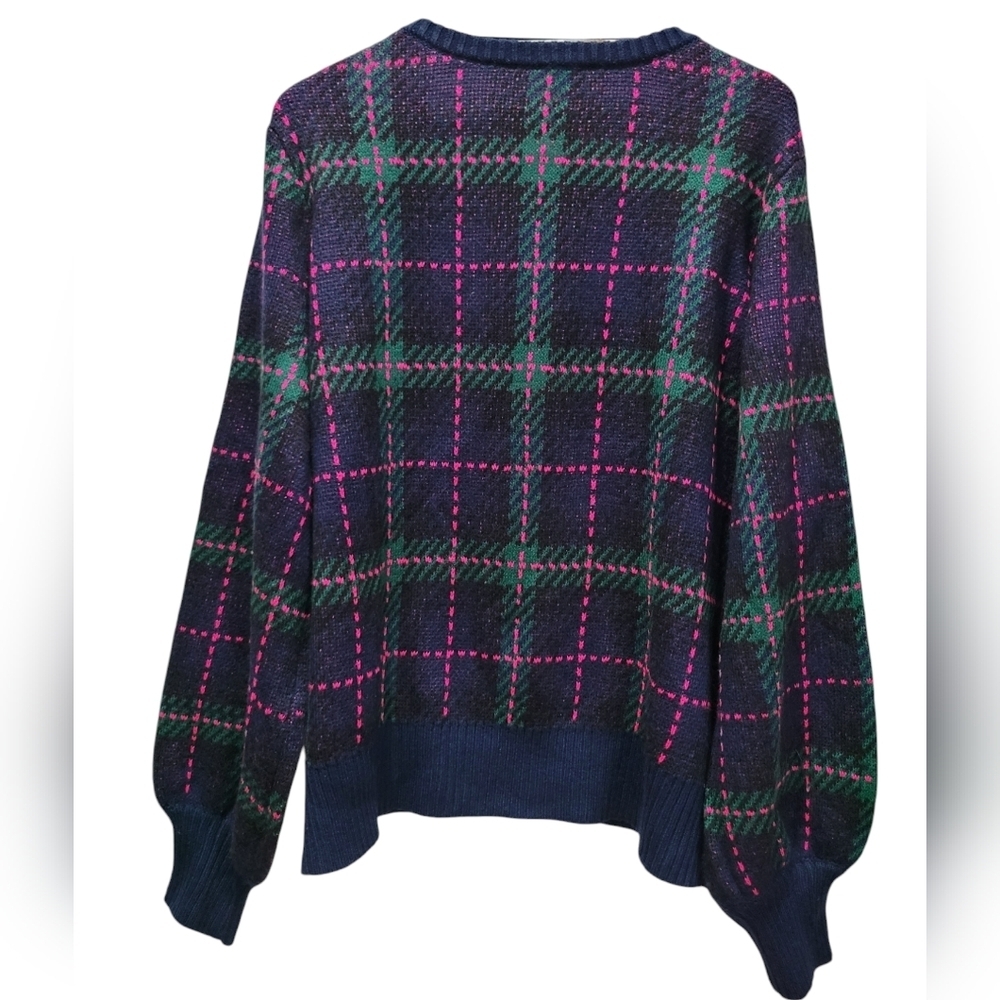 XXL Plaid Multicolor Rhinestone Crewneck Sweater - Picture 3 of 6